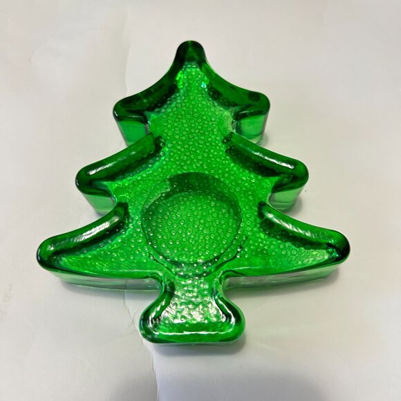 Lot of 4 Glass Christmas Tree Tealight Holders Votive Candle Decor Green & Clear - Picture 4 of 12